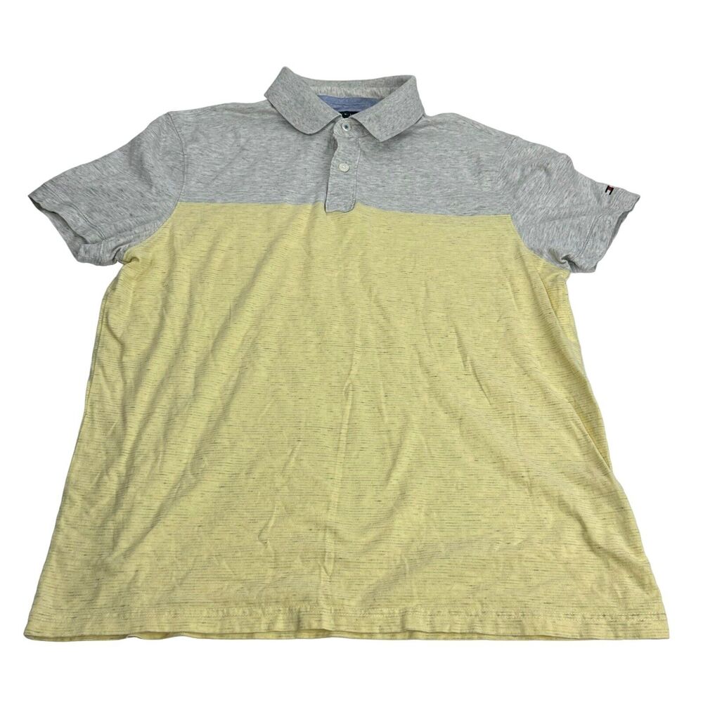 tommy hilfiger custom fit yellow gray striped polo shirt Size M